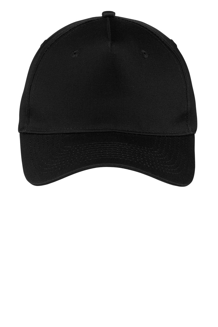 Port Authority Five-Panel Twill Cap.  CP86 — Black — front
