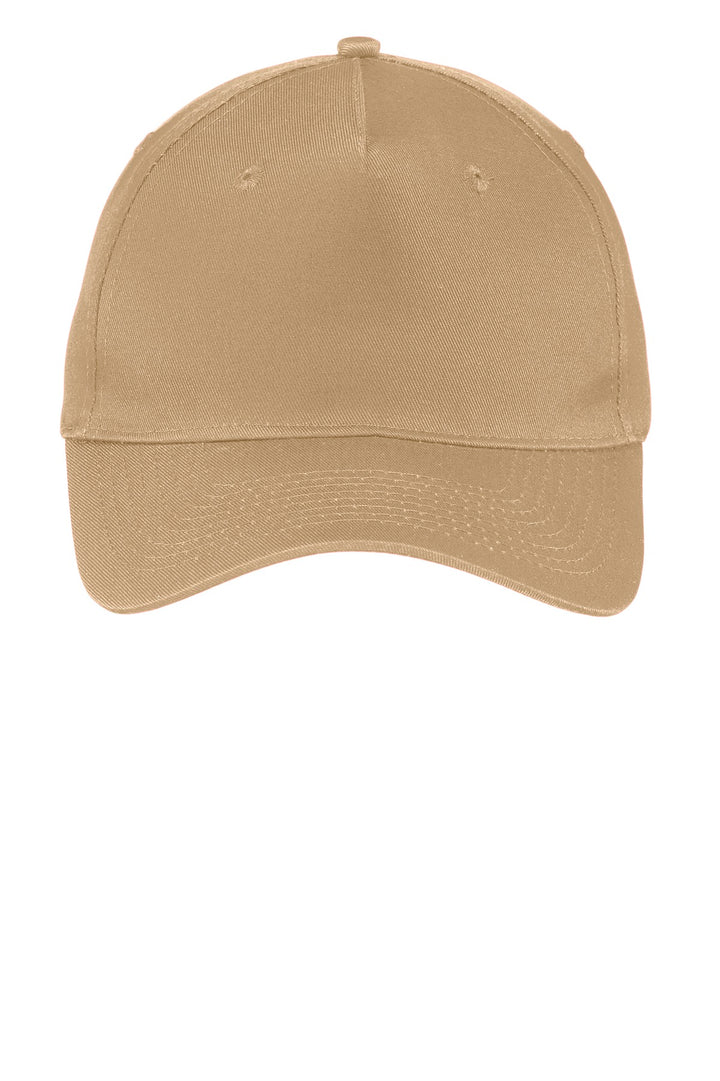 Port Authority Five-Panel Twill Cap.  CP86 — Khaki — front