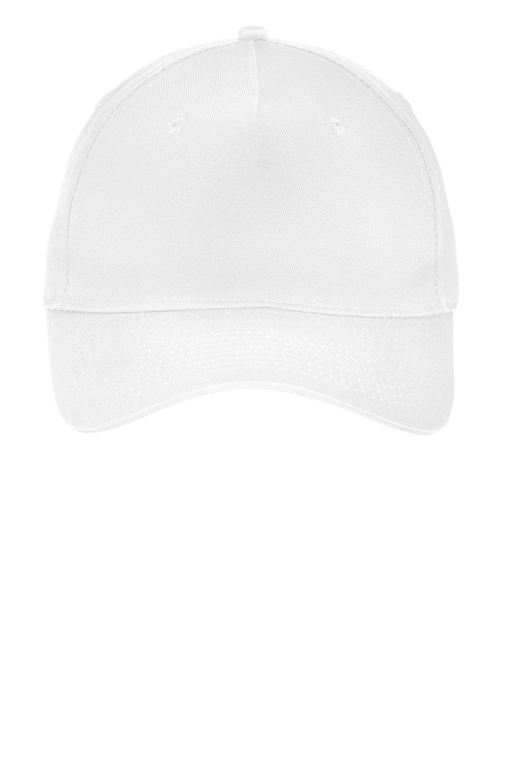 Port Authority Five-Panel Twill Cap.  CP86 — White — front