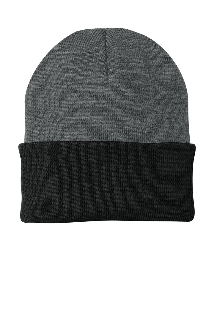 Port Authority Knit Cap.  CP90 — Athletic Oxford/ Black — front