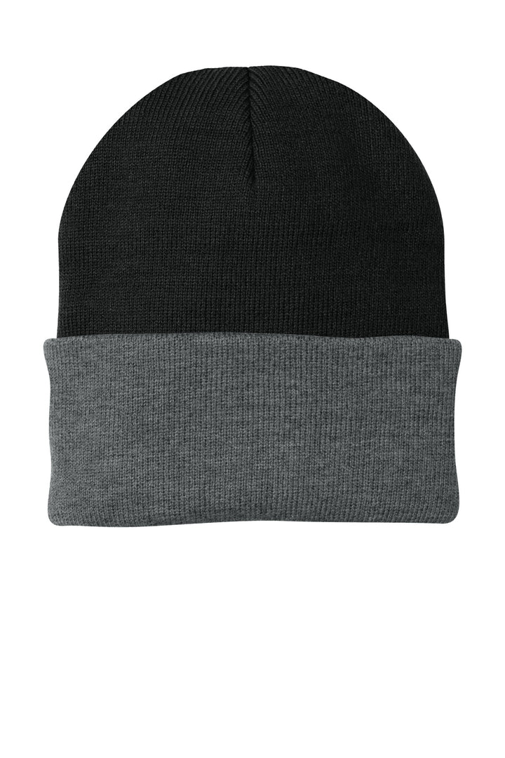 Port Authority Knit Cap.  CP90 — Black/ Athletic Oxford — front