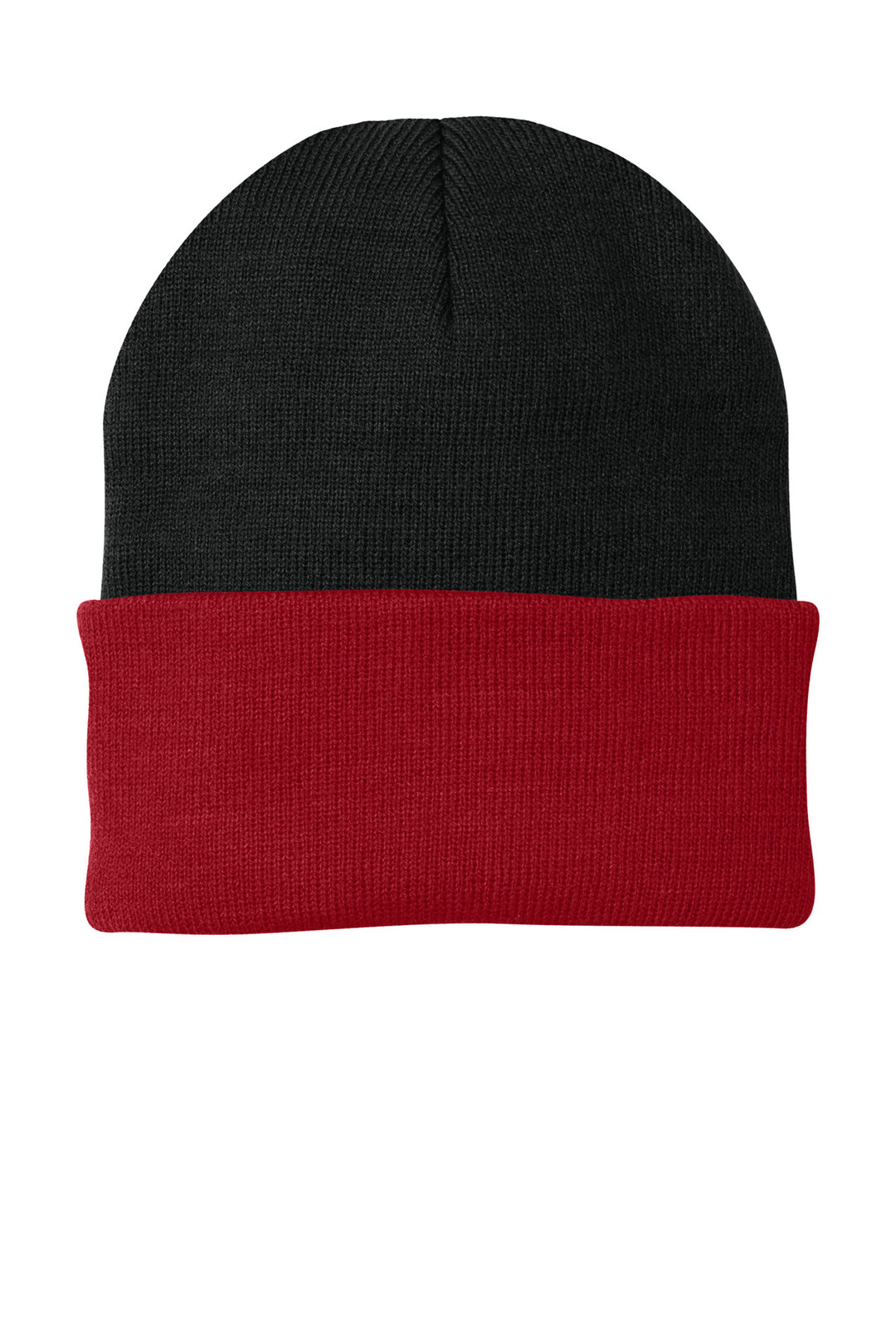 Port Authority Knit Cap.  CP90 — Black/ Athletic Red — front