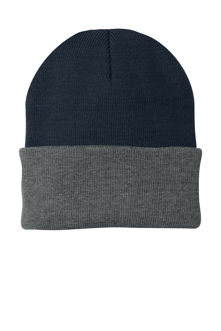 Port Authority Knit Cap.  CP90 — Navy/ Athletic Oxford — front