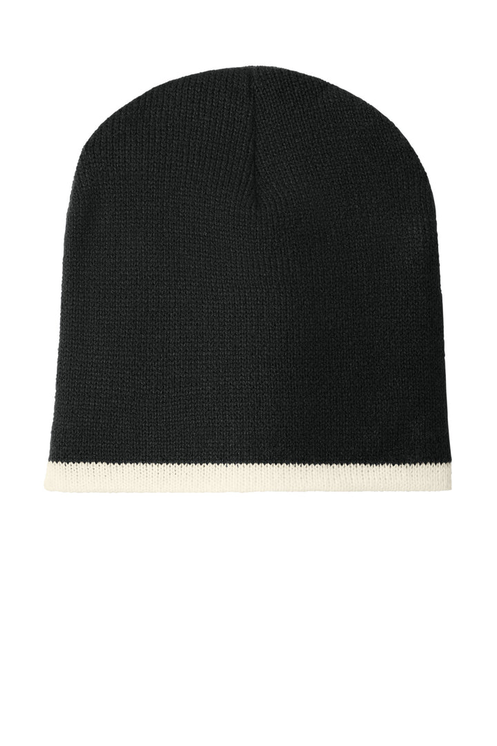 Port Authority Beanie Cap.  CP91 — Black/ Natural — front