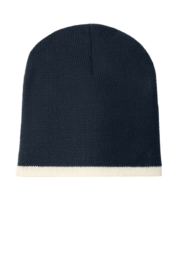 Port Authority Beanie Cap.  CP91 — Navy/ Natural — front