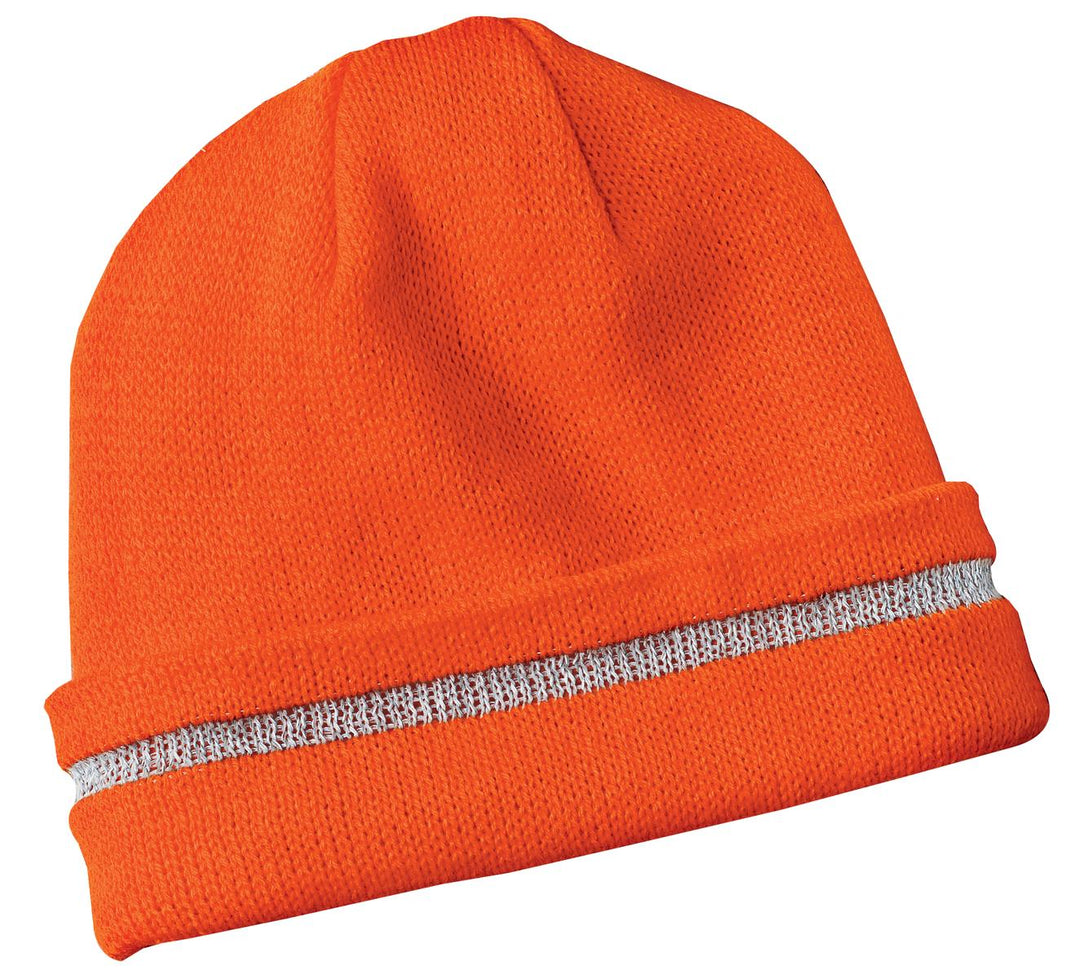 CornerStone - Enhanced Visibility Beanie with Reflective Stripe.  CS800 — Safety Orange/ Reflective — front
