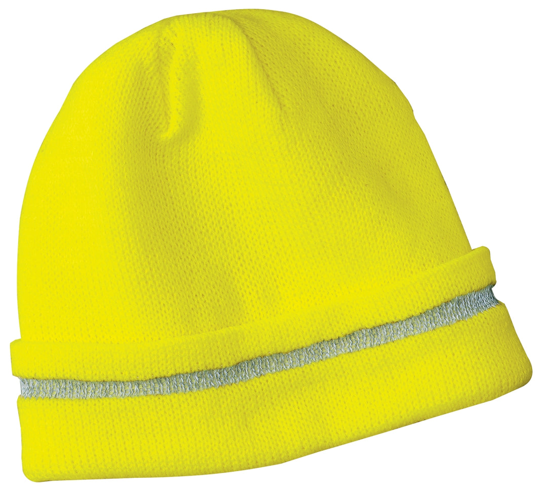CornerStone - Enhanced Visibility Beanie with Reflective Stripe.  CS800 — Safety Yellow/ Reflective — front