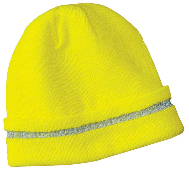 CornerStone - Enhanced Visibility Beanie with Reflective Stripe.  CS800 — Safety Yellow/ Reflective — front