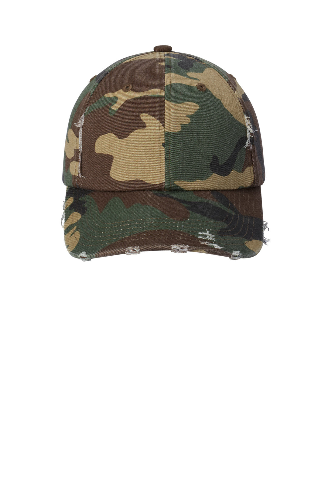 District Distressed Cap. DT600 — Military Camo — front