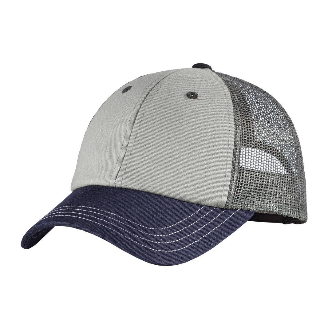 District Tri-Tone Mesh Back Cap DT616 — Chrome/ New Navy/ Charcoal — front