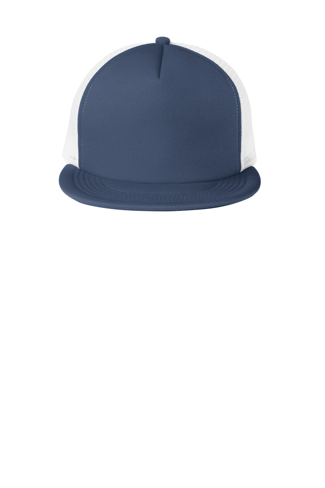 District Flat Bill Snapback Trucker Cap. DT624 — New Navy — front