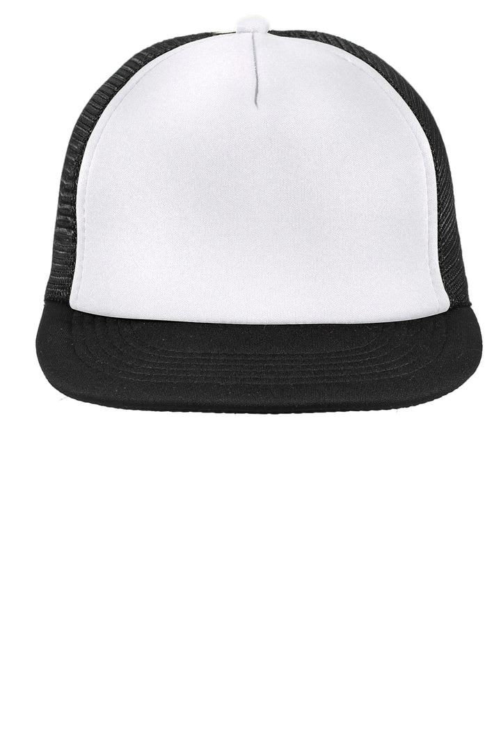 District Flat Bill Snapback Trucker Cap. DT624 — White — front
