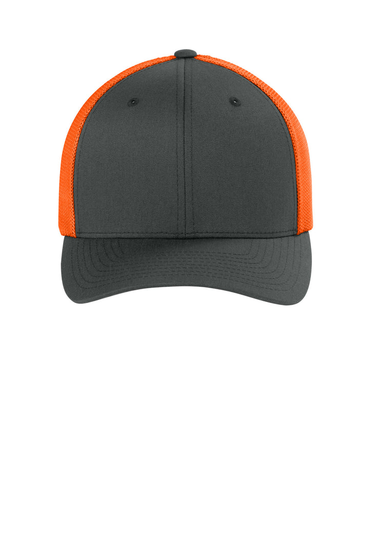 Flexfit Trucker Mesh Cap FF6511 — Charcoal/ Neon Orange — front
