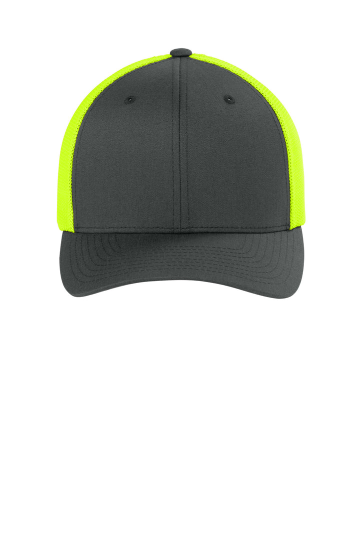 Flexfit Trucker Mesh Cap FF6511 — Charcoal/ Neon Yellow — front