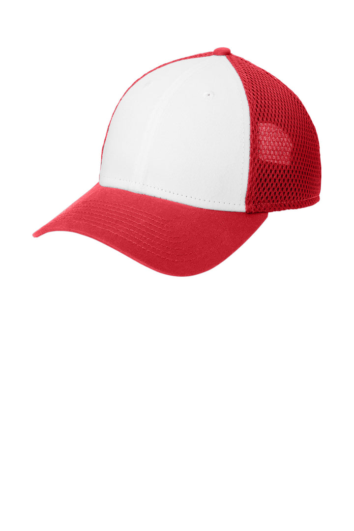 New Era Snapback Contrast Front Mesh Cap. NE204 — White/ Scarlet Red — front