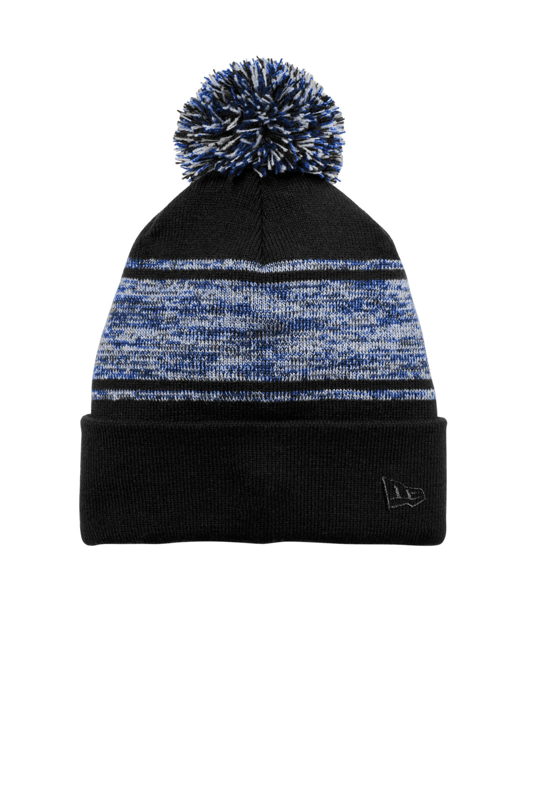 New Era Knit Chilled Pom Beanie NE909 — Black/ Royal — front