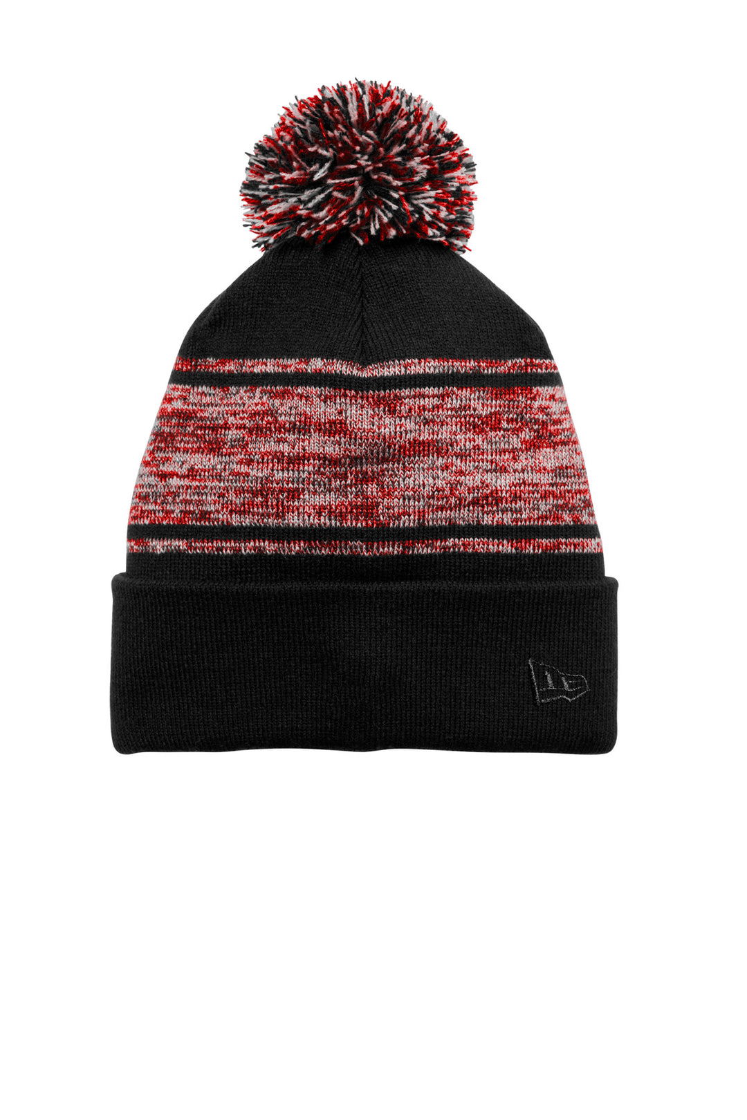 New Era Knit Chilled Pom Beanie NE909 — Black/ Scarlet — front
