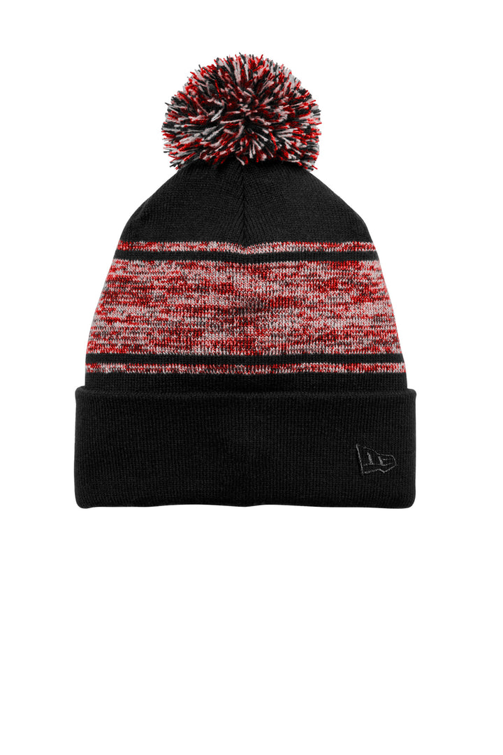 New Era Knit Chilled Pom Beanie NE909 — Black/ Scarlet — front
