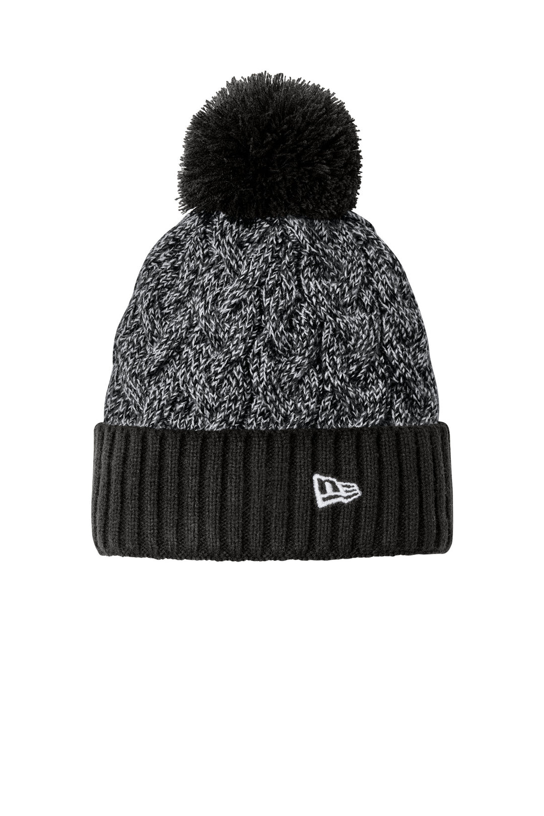 New Era Marled Knit Pom Beanie NE910 — Black/ Graphite/ White — front
