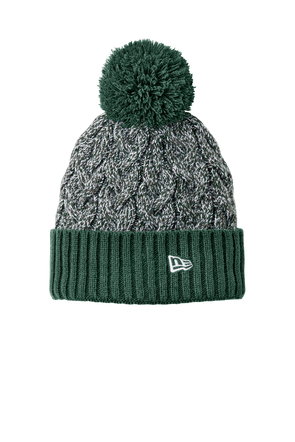 New Era Marled Knit Pom Beanie NE910 — Dark Green/ Graphite/ White — front