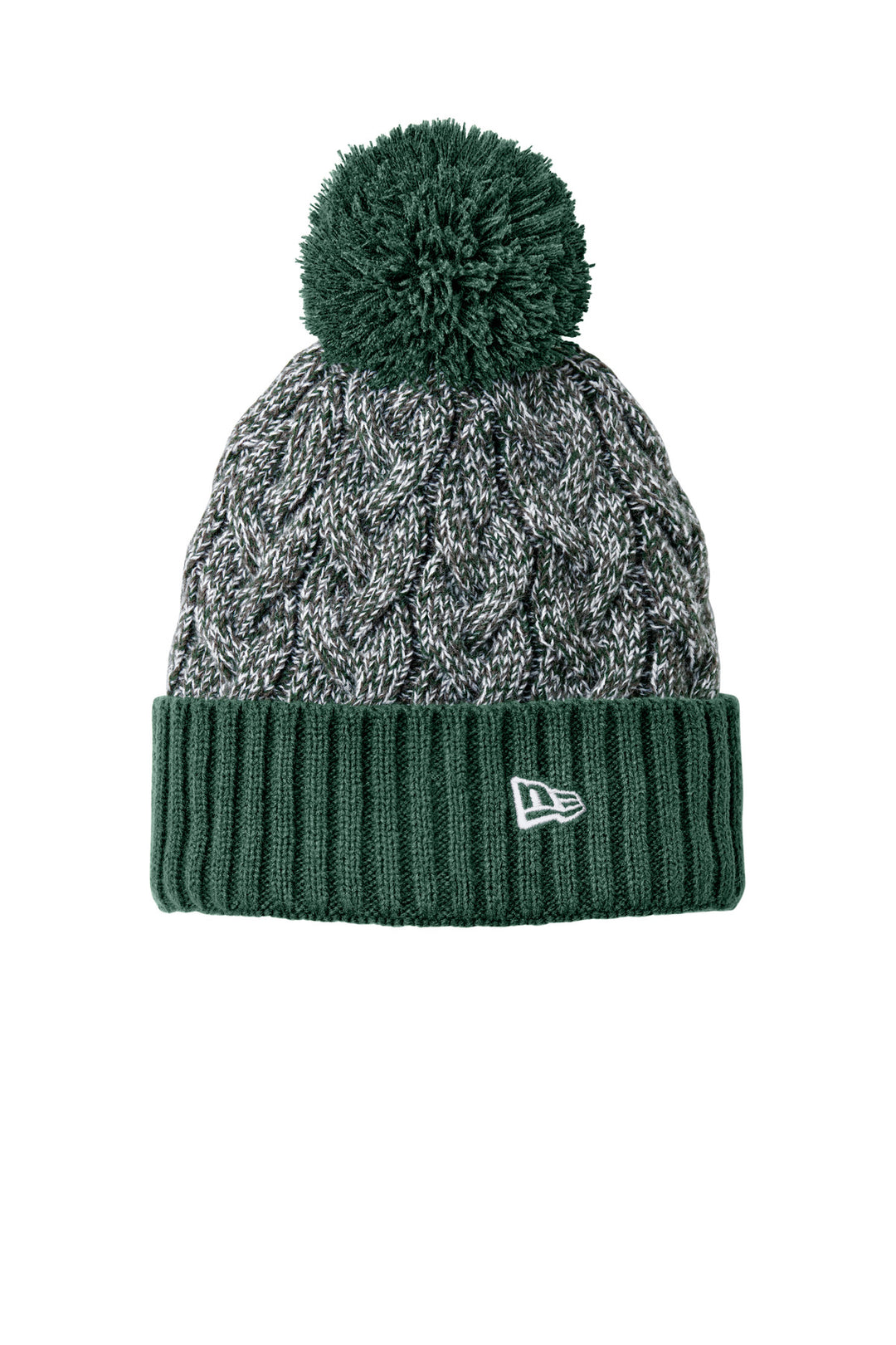 New Era Marled Knit Pom Beanie NE910 — Dark Green/ Graphite/ White — front