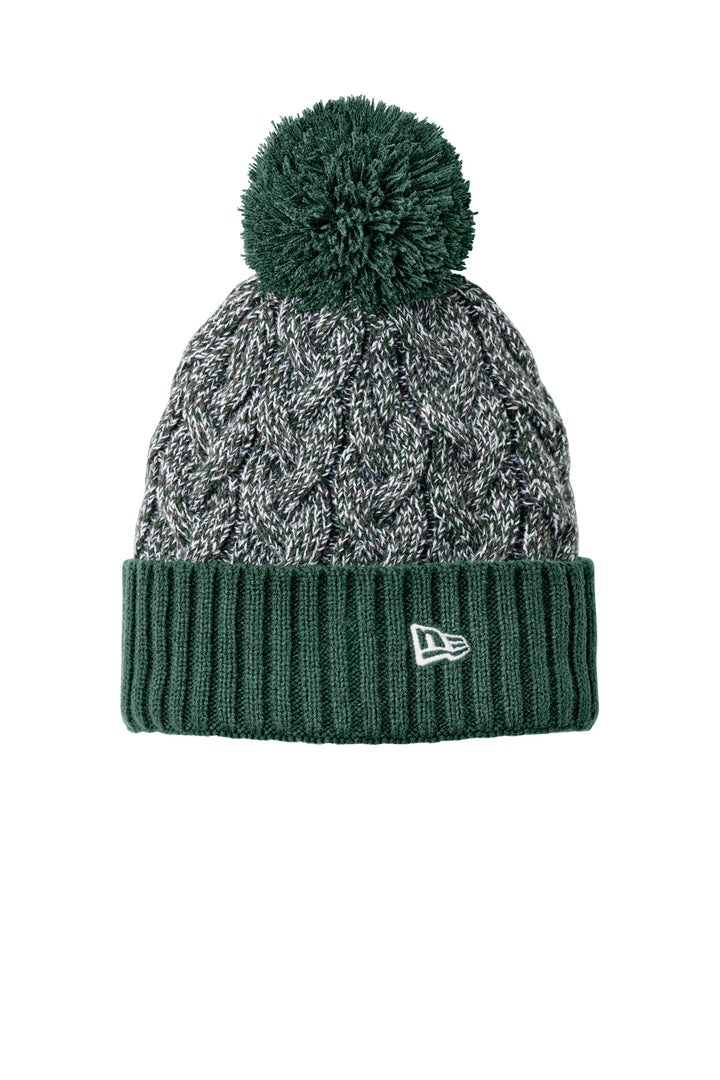 New Era Marled Knit Pom Beanie NE910 — Dark Green/ Graphite/ White — front