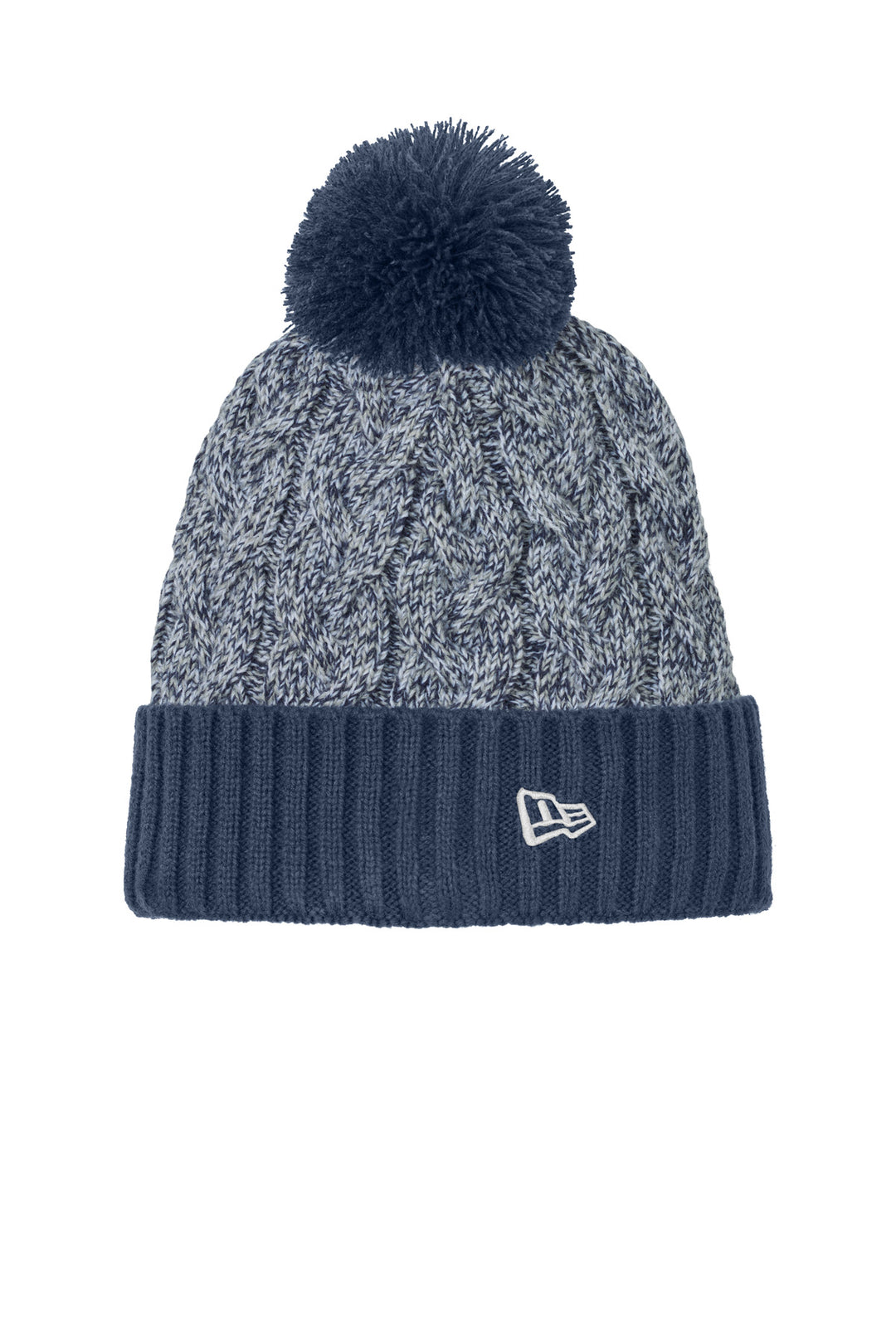 New Era Marled Knit Pom Beanie NE910 — Deep Navy/ Grey/ White — front