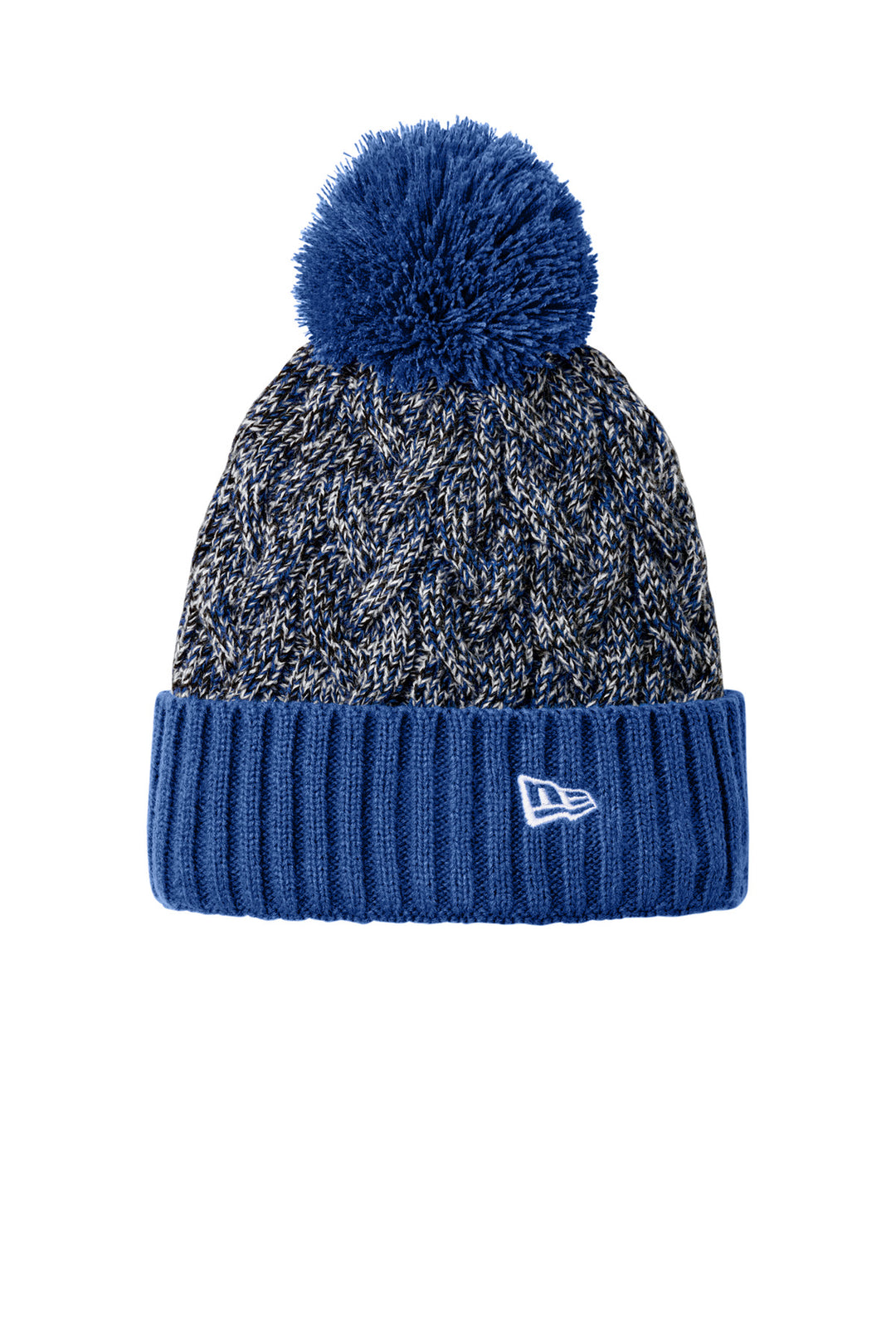 New Era Marled Knit Pom Beanie NE910 — Royal/ Black/ White — front
