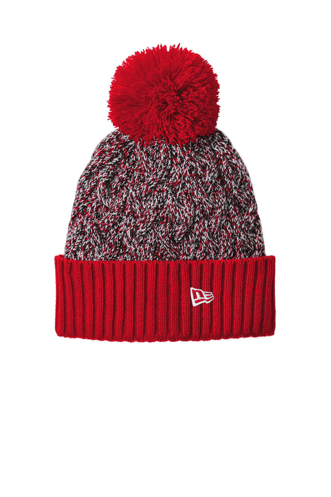 New Era Marled Knit Pom Beanie NE910 — Scarlet/ Black/ White — front