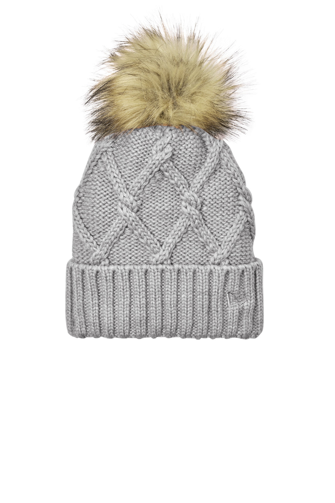 New Era Faux Fur Pom Beanie NE911 — Heather Grey — front
