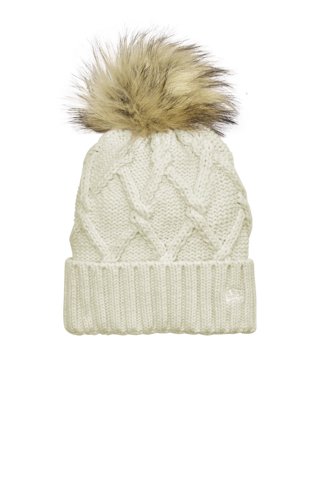 New Era Faux Fur Pom Beanie NE911 — Ivory — front