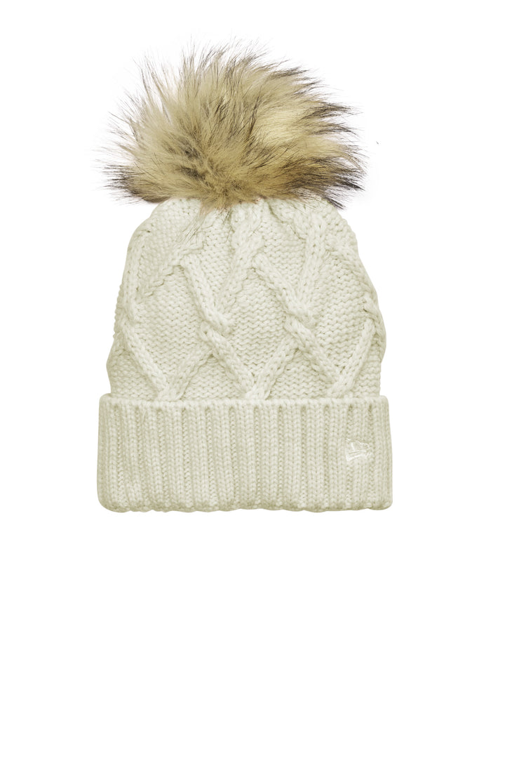 New Era Faux Fur Pom Beanie NE911 — Ivory — front