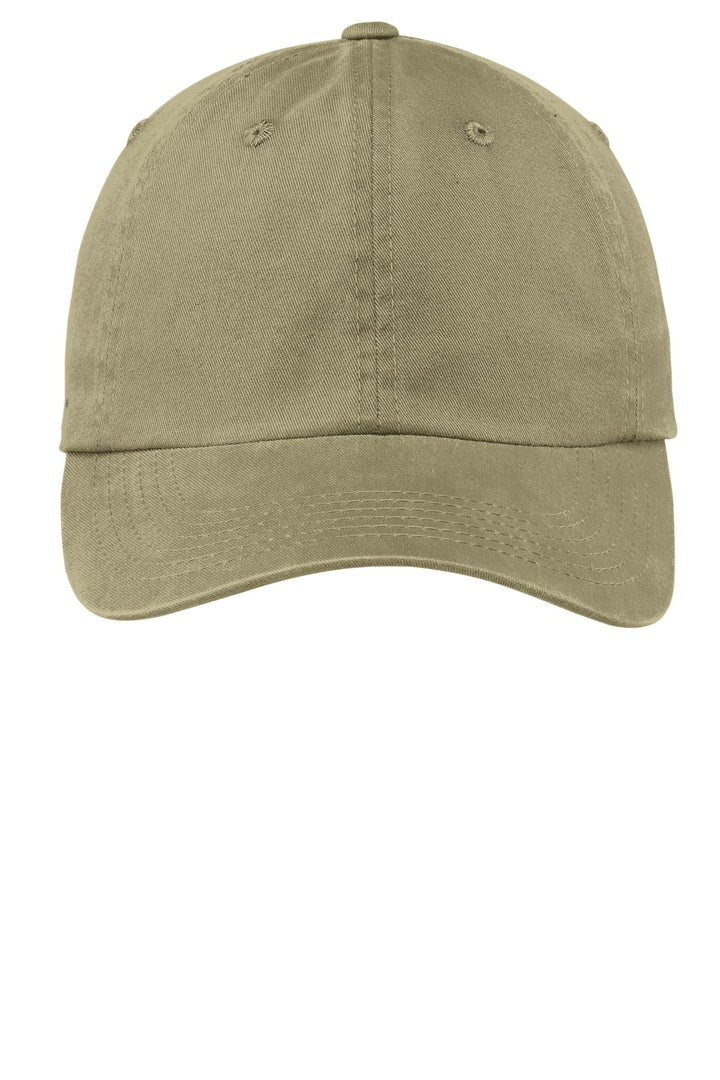 Port Authority Garment-Washed Cap.  PWU — Khaki — front