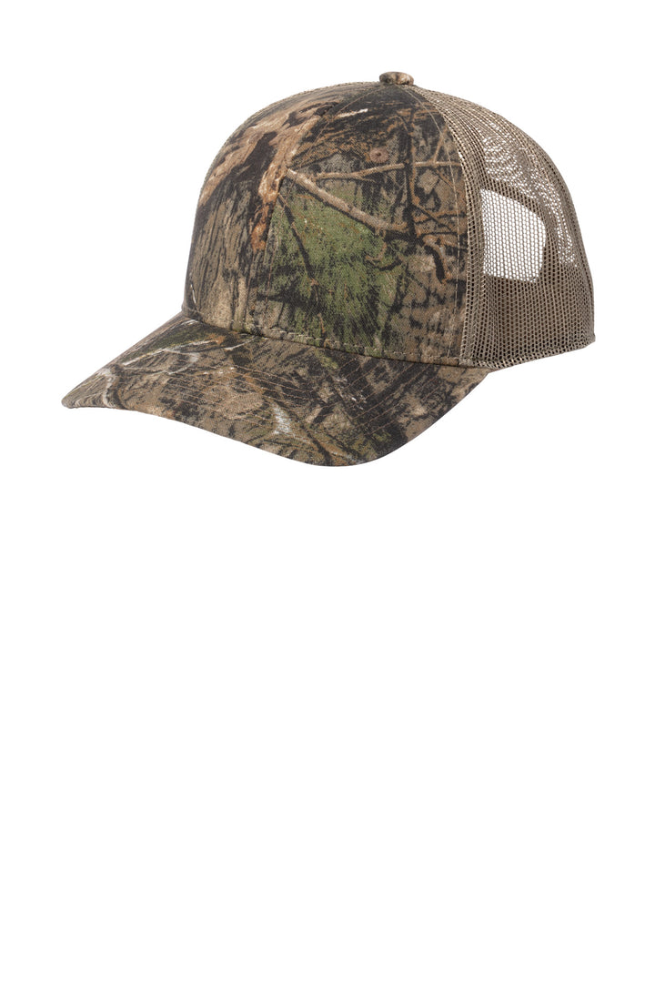 Russell Outdoors Camo Snapback Trucker Cap RU900 — Mossy Oak DNA/ Khaki — front