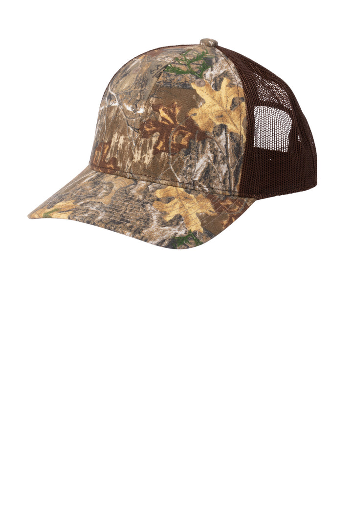 Russell Outdoors Camo Snapback Trucker Cap RU900 — Realtree Edge/ Brown — front
