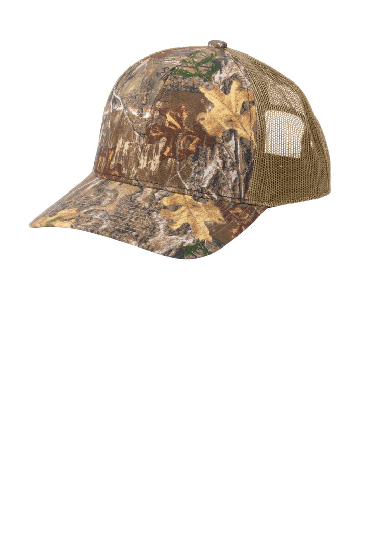 Russell Outdoors Camo Snapback Trucker Cap RU900 — Realtree Edge/ Coyote Brown — front