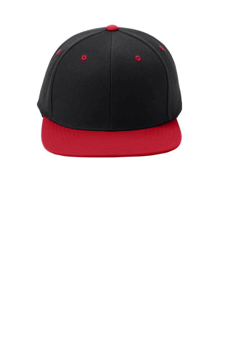 Sport-Tek YP Classics Flat Bill Snapback Cap. STC19 — Black/ True Red — front