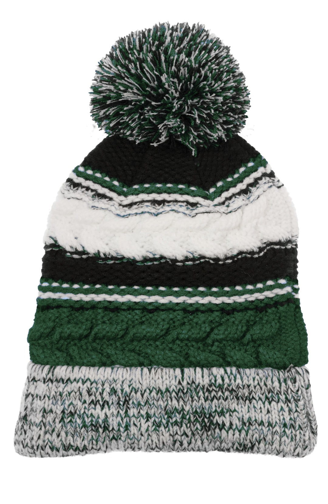 Sport-Tek Pom Pom Team Beanie. STC21 — Forest Green/ Black/ White — front