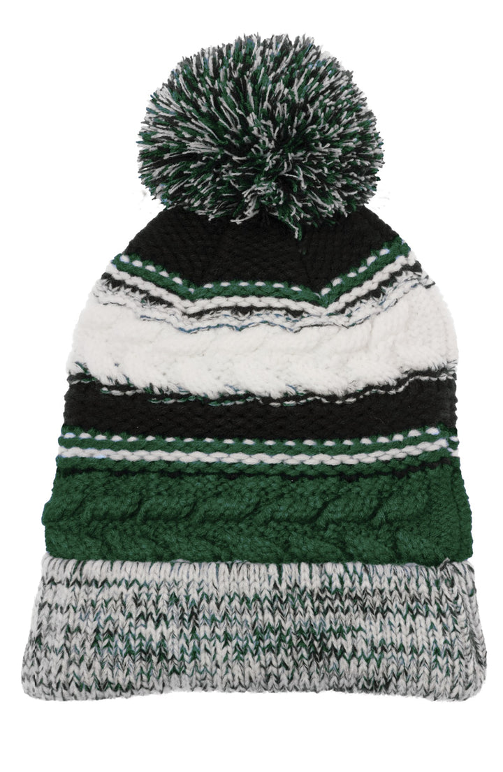 Sport-Tek Pom Pom Team Beanie. STC21 — Forest Green/ Black/ White — front