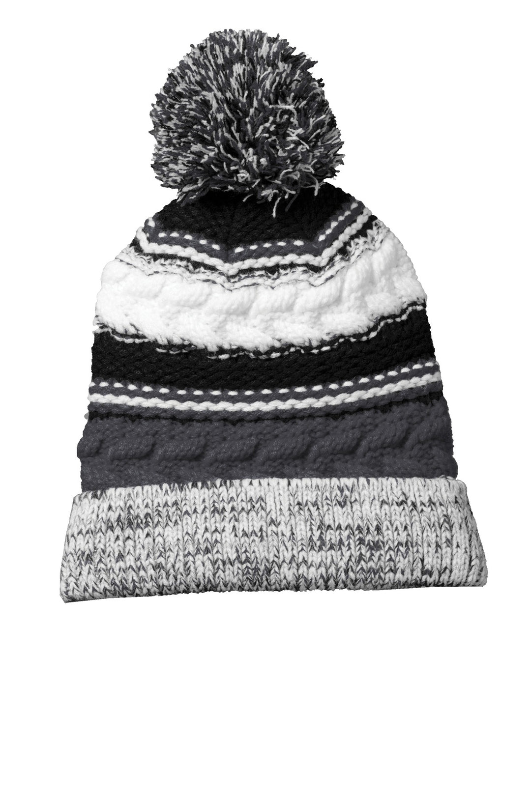 Sport-Tek Pom Pom Team Beanie. STC21 — Iron Grey/ Black/ White — front