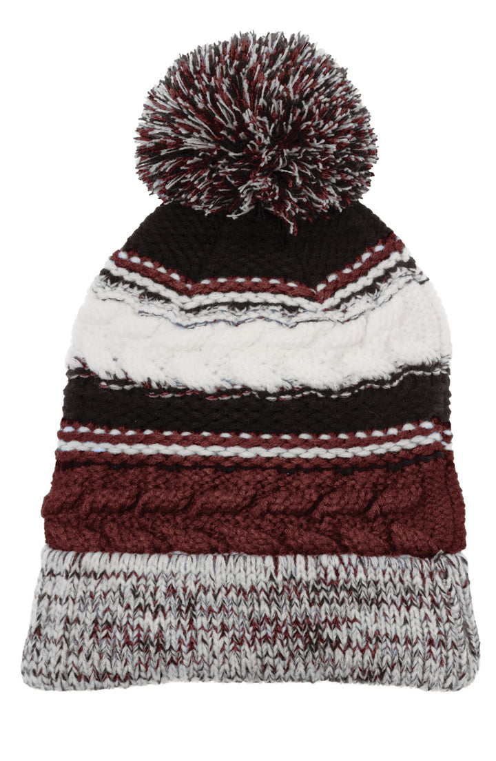 Sport-Tek Pom Pom Team Beanie. STC21 — Maroon/ Black/ White — front