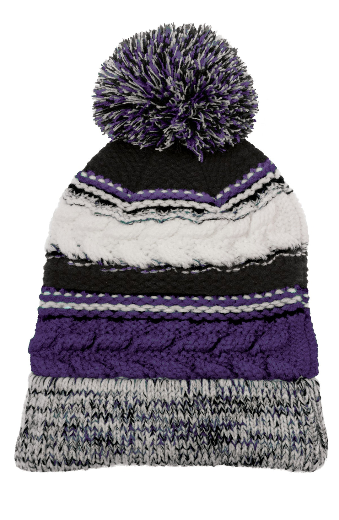 Sport-Tek Pom Pom Team Beanie. STC21 — Purple/ Black/ White — front