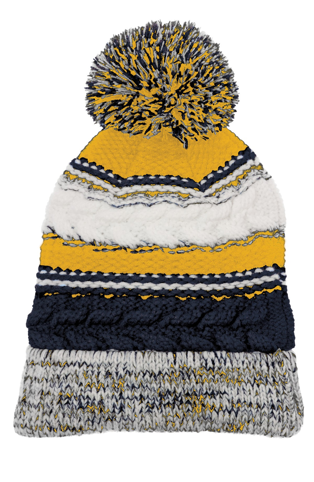 Sport-Tek Pom Pom Team Beanie. STC21 — True Navy/ Gold/ White — front