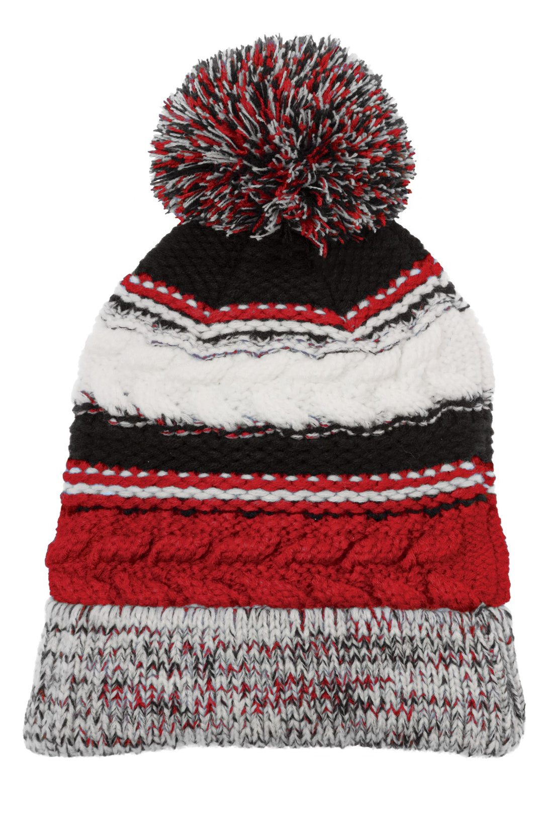 Sport-Tek Pom Pom Team Beanie. STC21 — True Red/ Black/ White — front