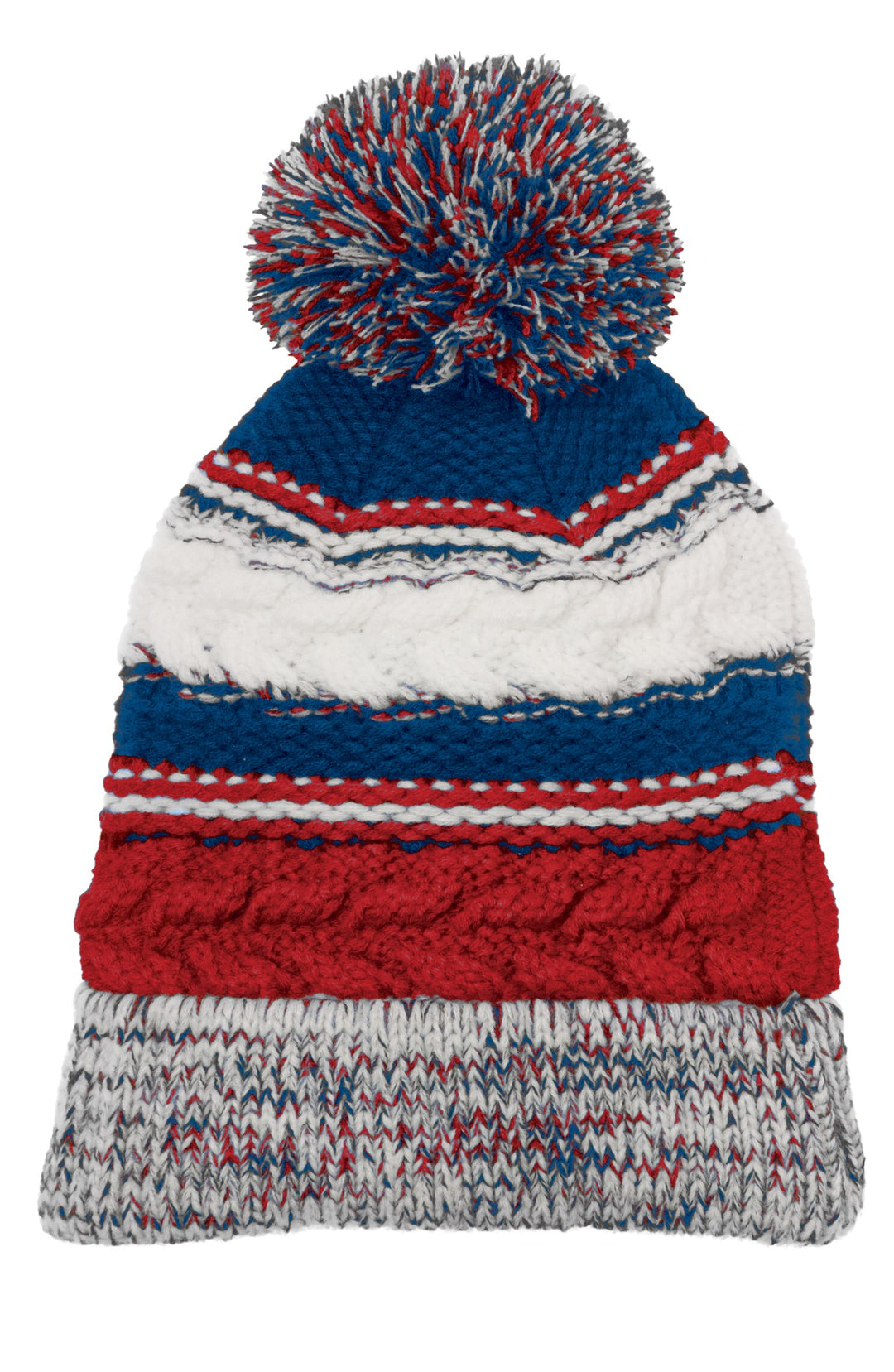 Sport-Tek Pom Pom Team Beanie. STC21 — True Red/ True Royal/ White — front