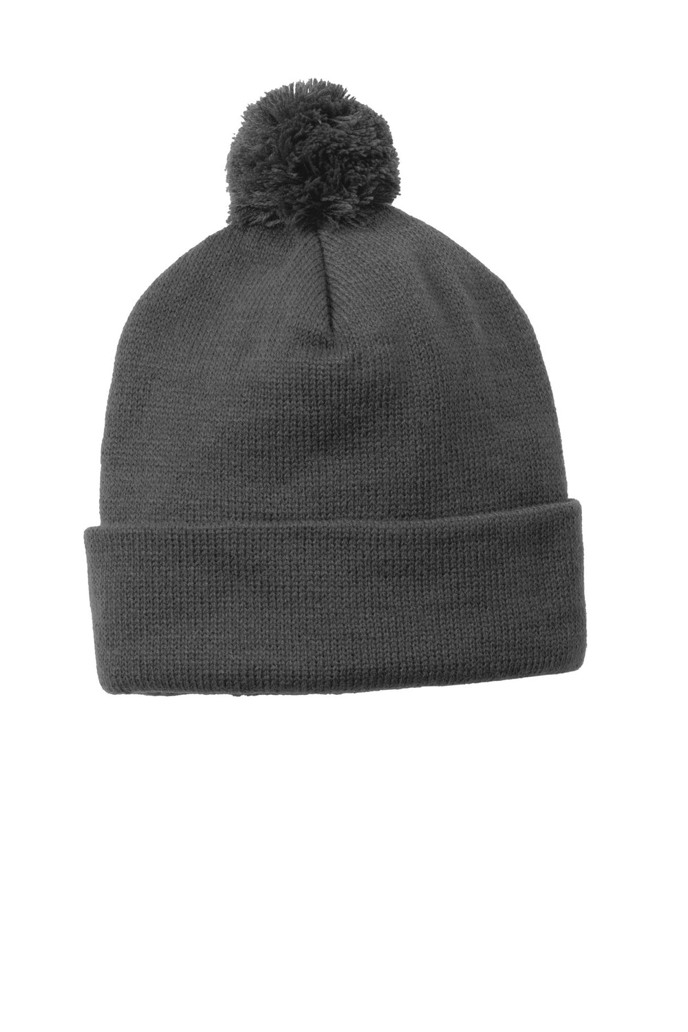 Sport-Tek  Solid Pom Pom Beanie. STC37 — Iron Grey — front