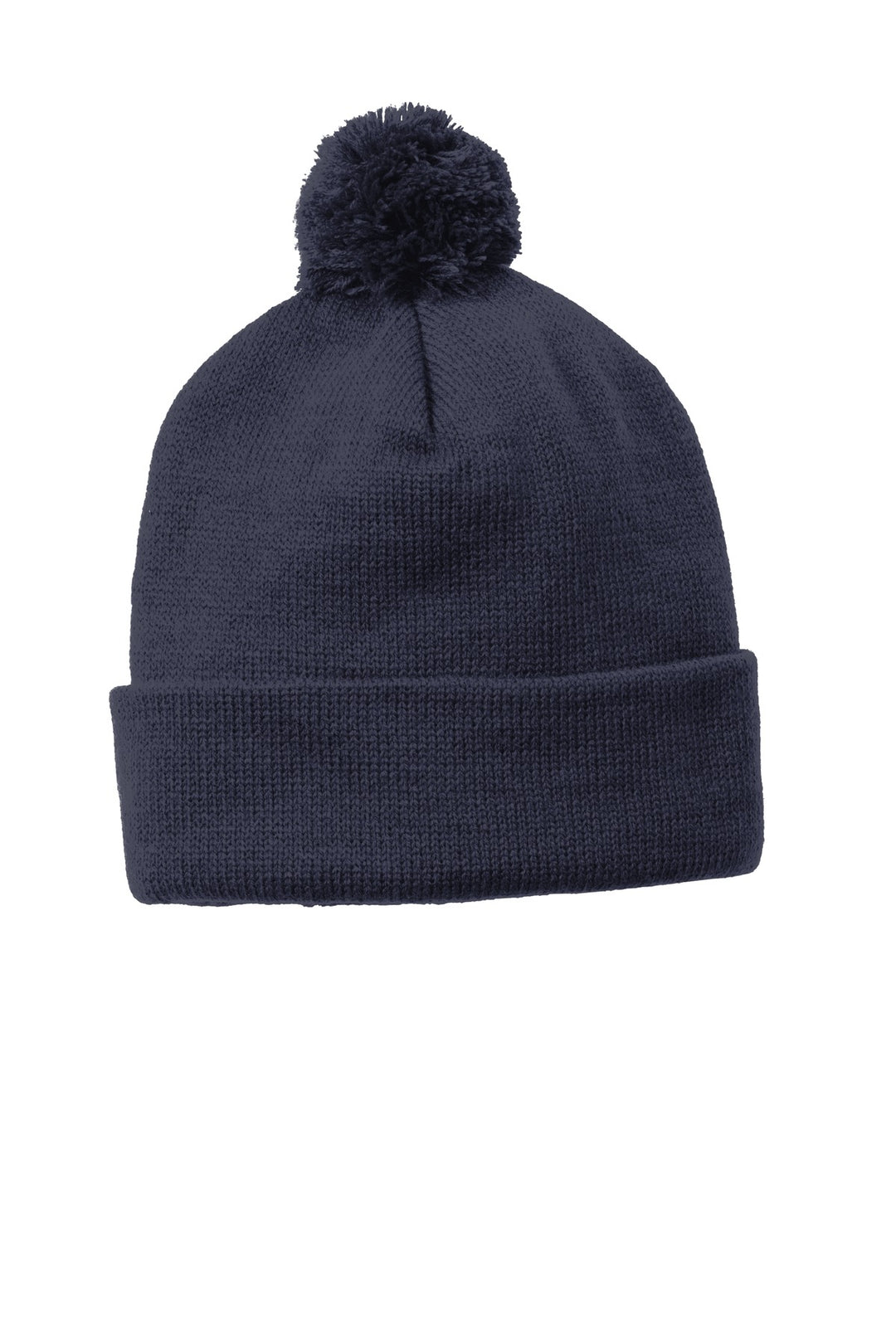 Sport-Tek  Solid Pom Pom Beanie. STC37 — True Navy — front