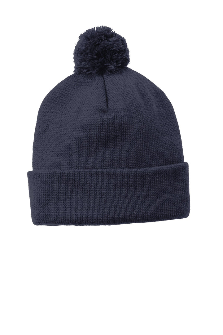 Sport-Tek  Solid Pom Pom Beanie. STC37 — True Navy — front