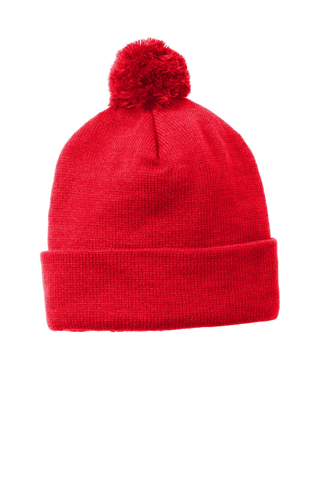 Sport-Tek  Solid Pom Pom Beanie. STC37 — True Red — front