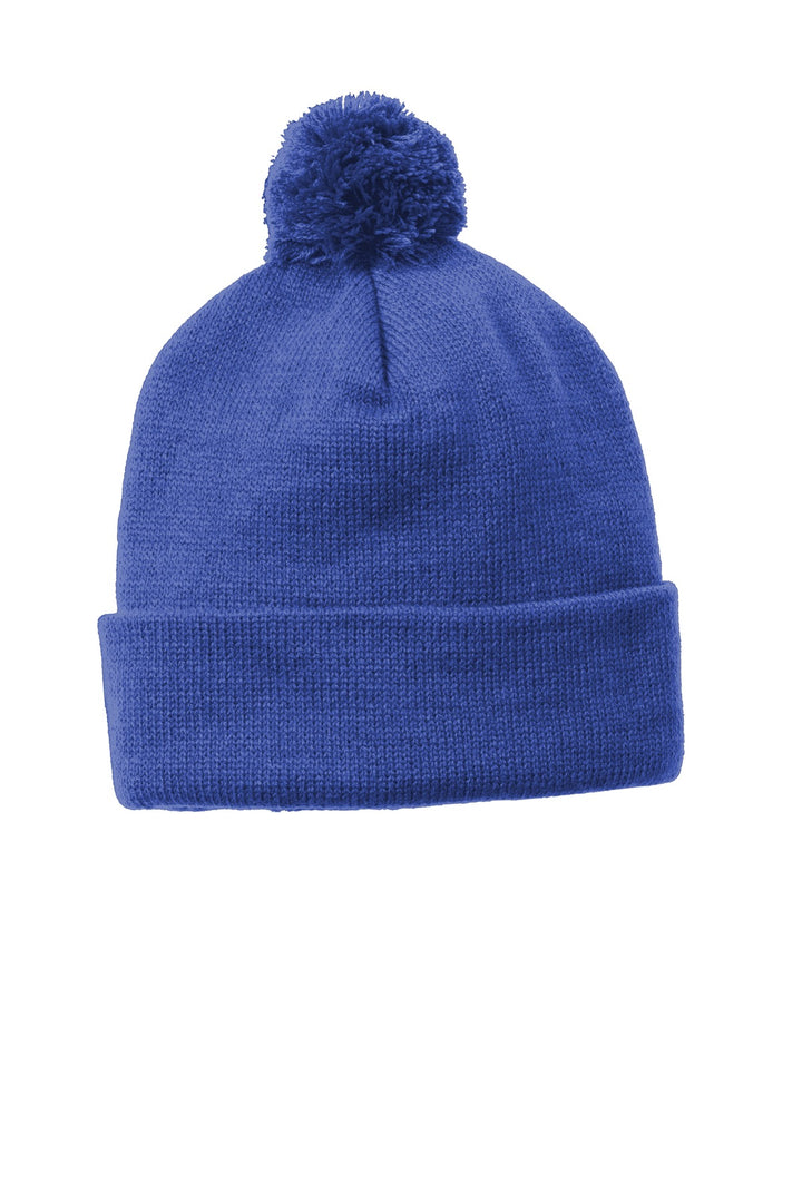 Sport-Tek  Solid Pom Pom Beanie. STC37 — True Royal — front